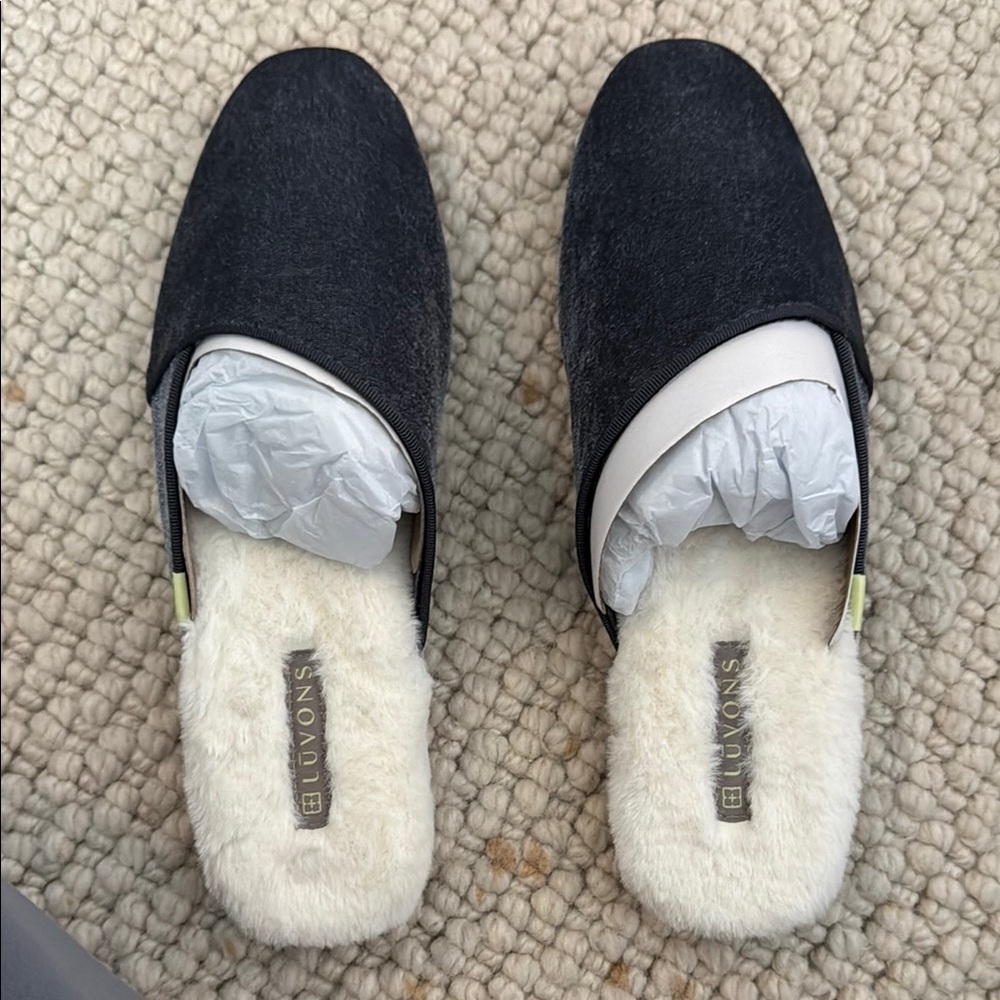 Luvons Slate Blue and Cream Cozy Slippers - New - size 7